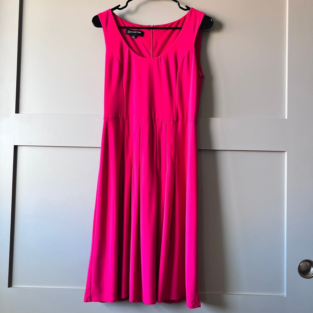 Jones New York Dress Womens 4 Pink Sleeveless Pleated Fit & Flare Knee Length